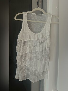 Ruffled Scoop-Neck Tank Top in White by